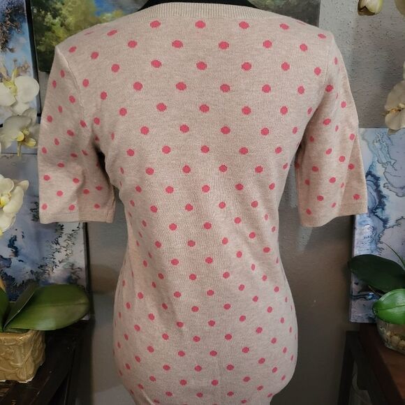 Motherhood tan/Grey with pink polka dot sweet sweater top short sleeves size S - Picture 3 of 5
